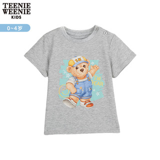 Teenie Weenie Kids小熊童装男宝宝24年夏季款帅气印花圆领短袖T恤 灰色 80cm