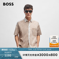BOSS（服装） BOSS男士2024夏季混合条纹装饰棉质斜纹布宽松短袖衬衫 260-肤色 EU:L