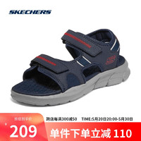 SKECHERS 斯凱奇 男鞋戶外沙灘鞋魔術貼涼鞋 237286 NVGY海軍藍色/灰色 39.5