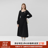 范思蓝恩 23FS13098新中式国风气质镂空不对称设计连衣裙 中长款裙 黑色 S