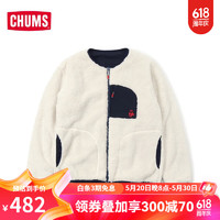 CHUMS 洽洽鸟 日系潮流户外秋冬两面穿男款抓绒外套开衫CH04-1287 白色W056 L/175