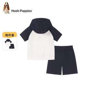 暇步士（Hush Puppies）童装儿童套装2024夏季男女童短袖短裤套装舒适精梳棉活力时尚 藏蓝 140cm