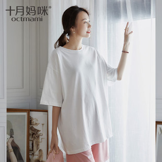 十月妈咪T恤夏季韩版圆领短袖T恤女大码宽松休闲上衣 白色 均码