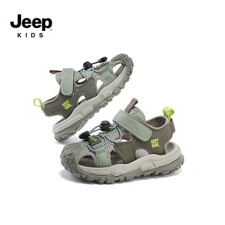 Jeep吉普男童包头凉鞋运动夏款户外童鞋透气2024软底儿童沙滩鞋子 绿色 36码  内长23.1CM