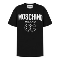 MOSCHINO 春夏圆领短袖T恤女装黑色double smiley图案印花40