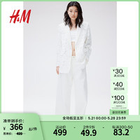 H&M女装西装2024夏季新款蕾丝单排扣平驳领宽松垫肩款西装1225544