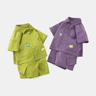 齐齐熊（ciciibear）男童衬衫套装夏装儿童夏季休闲衬衣宝宝透气山系工装 暮光紫 73cm