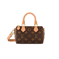 LOUIS VUITTON Speedy Nano女士老花棕色帆布配皮拉链开合可调节拆卸肩带斜挎包 M81085