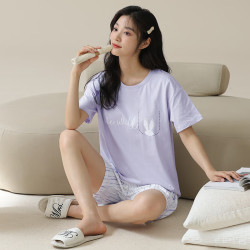 fenteng芬腾睡衣女夏季纯棉短袖套头套装休闲宽松大码全棉家居服