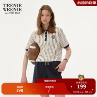 Teenie Weenie小熊女装2024夏装新款时髦条纹短袖POLO衫短款T