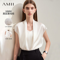 AMII2024夏轻奢高级桑蚕丝小盖袖宽松真丝上衣女套头衬衫12442294 米白 160/84A/M
