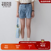 Teenie Weenie【舒弹有型】小熊2024年夏季高腰牛仔短裤宽松女 浅蓝色 175/XL