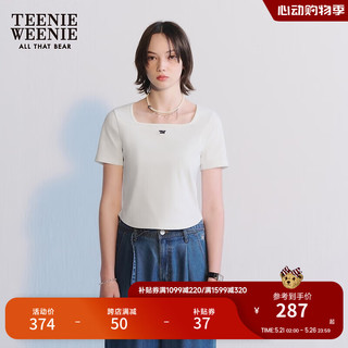 Teenie Weenie【送项链】小熊2024年夏季方领针织短袖正肩T恤 白色 155/XS