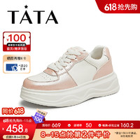 他她（TATA）2024秋运动休闲厚底女板鞋WH701CM4 米白/粉 40