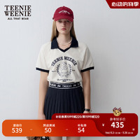 Teenie Weenie小熊女装2024年撞色翻领小V领休闲T恤插肩袖上衣 乳白色 155/XS