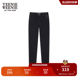 Teenie Weenie小熊女装2024夏季弹力修身牛仔裤铅笔裤黑色裤子 黑色 155/XS