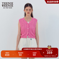Teenie Weenie小熊针织衫女2024夏季新款无袖V领针织马甲镂空肌理毛衫