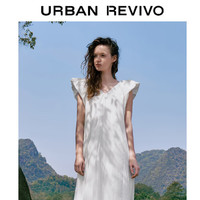 URBAN REVIVO 女装法式小飞袖V领系带连衣裙 UWU740054 本白 M