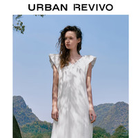 URBAN REVIVO 女士法式设计感小飞袖V领系带连衣裙 UWU740054 本白 S
