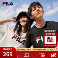 FILA 斐乐 官方情侣短袖T恤男女装夏季经典LOGO圆领运动套头衫纯棉宽松上衣 缟玛瑙黑-BK XL