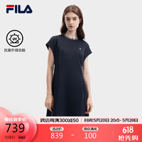 FILA 斐乐 官方女子针织连衣裙2024夏新款时尚休闲领口锁链图案裙