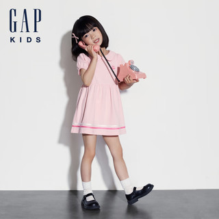 Gap女幼童2024夏季泡泡短袖连衣裙可爱娃娃领高腰洋装466248 粉色 100cm (2-3岁) 亚洲尺码