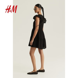 H&M女装裙子2024夏季潮流时尚休闲飞袖套穿式连衣裙1224841 浅米色 160/88
