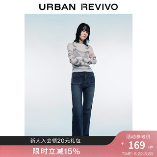 URBAN REVIVO UR2024春季女装流休闲复古洗水修身喇叭牛仔长裤UWV840048 靛蓝 29