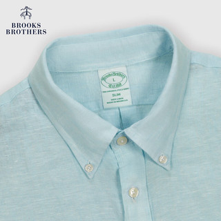 布克兄弟（BrooksBrothers）男士24春夏亚麻修身短袖休闲衬衫 4007-浅绿色 XL