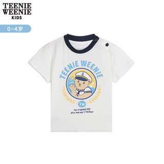 Teenie Weenie Kids小熊童装男宝宝24年夏季款印花短袖圆领短袖T恤 白色 90cm