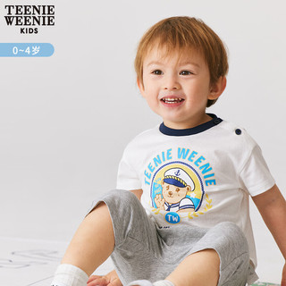 Teenie Weenie Kids小熊童装男宝宝24年夏季款印花短袖圆领短袖T恤 白色 120cm