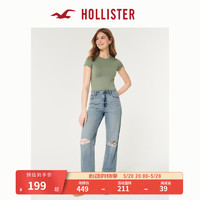 HOLLISTER24春夏高腰中间色水洗破洞直筒牛仔裤女 KI355-4231 破洞款，中间色水洗 160/58A 000标准版