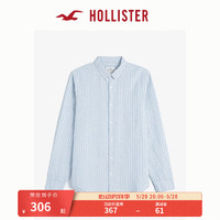 HOLLISTER24夏季休闲亚麻混纺透气翻领长袖衬衫男 KI325-4041 海军蓝条纹 S (175/92A)