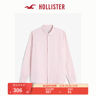 HOLLISTER24夏季休闲亚麻混纺透气翻领长袖衬衫男 KI325-4041 浅粉色 XXL (185/124A)