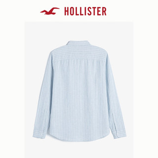 HOLLISTER24夏季休闲亚麻混纺透气翻领长袖衬衫男 KI325-4041 海军蓝条纹 XS (170/84A)