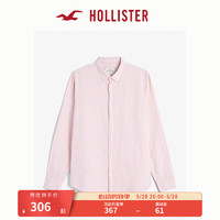 HOLLISTER24夏季休闲亚麻混纺透气翻领长袖衬衫男 KI325-4041 浅粉色 L (180/108A)