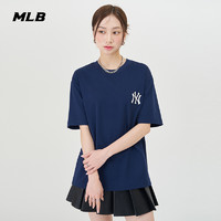 88VIP：MLB 官方 男女情侣仿牛仔老花大logo纯棉短袖T恤24夏季新款TSM06