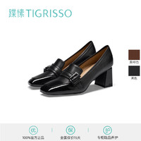 tigrisso 蹀愫 气质简约通勤高跟渐变方头时装乐福单鞋TA43521-51 黑啡色渐变牛漆皮革 36