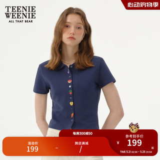 Teenie Weenie小熊女装2024夏装修身短款polo衫设计感刺绣T恤 藏青色 165/M