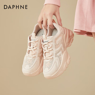 达芙妮（DAPHNE）休闲鞋女网面鞋厚底增高春季2024百搭透气小白鞋 粉红色 单层 5.5cm 40 