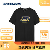 斯凯奇（Skechers）夏季LOGO印花圆领时尚针织短袖T恤衫男女同款L223U184 碳黑/0018 XXL