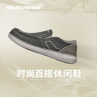 SKECHERS 斯凯奇 夏季新款男鞋织物商务鞋简约透气休闲鞋缓震耐磨一脚蹬 BKGY黑色/灰色 41