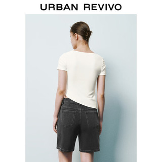 URBAN REVIVO 夏季新款女装时髦小众不规则设计感收褶T恤 UWG440098 本白 L
