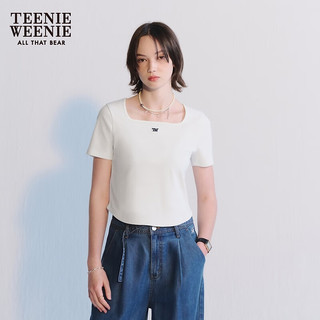 Teenie Weenie【送项链】小熊2024年夏季方领针织短袖正肩T恤 白色 175/XL