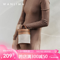 WANLIMA 万里马 春夏新款个性小众圆筒包时尚单肩斜挎水桶包女小包520情人节送礼 米白/孟买驼