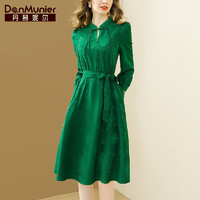 丹慕妮尔 绿色高端提花新中式连衣裙女高级感春季气质国风裙子 绿色 XL