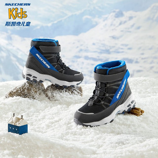 Skechers斯凯奇儿童雪地靴保暖男童棉鞋冬季防寒加绒高帮女童靴子660092L 男童/黑色/蓝色/BKBL 37码