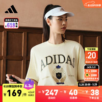 adidas学院风宽松印花高尔夫运动上衣圆领短袖T恤女装夏阿迪达斯 象牙白