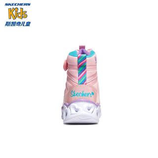 Skechers斯凯奇童鞋女童靴子冬季防泼水闪灯鞋高帮休闲儿童棉靴302667L 粉红色/多彩色/PKMT/纯色大底 33.5码