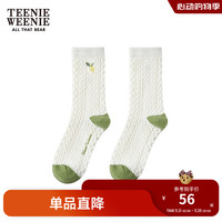 Teenie Weenie小熊2024夏装撞色绞花中筒袜青春活力长袜子女士 象牙白 FRE